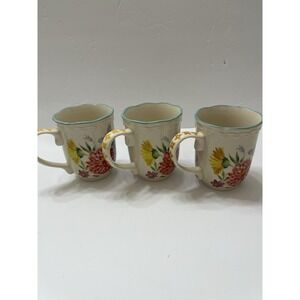 Pioneer Woman Blooming Bouquet Stoneware Mugs 18 Oz Scalloped Rim Set Of 3
